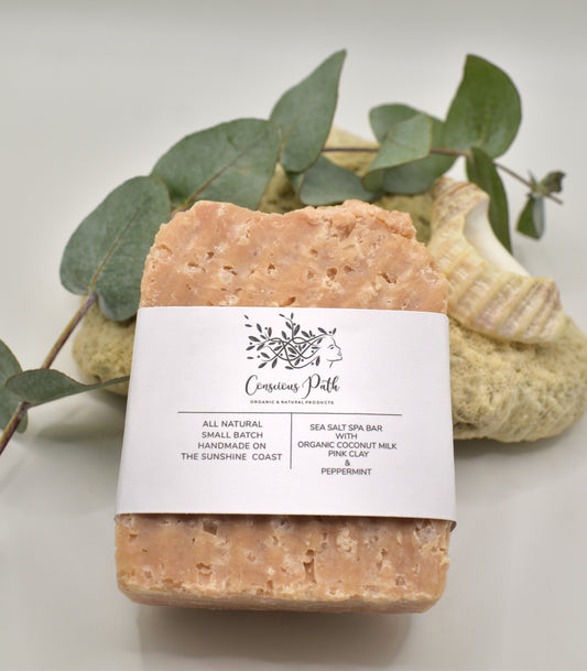 Australian Pink clay salt spa bar with peppermint